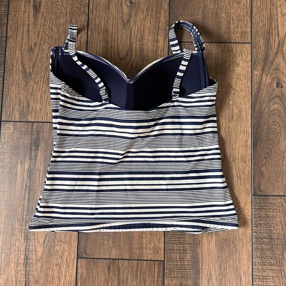 Niptuck Swim Women Plus Size 16 Tankini Navy White Stripe Multi Fit Cup Nautical - Picture 3 of 9